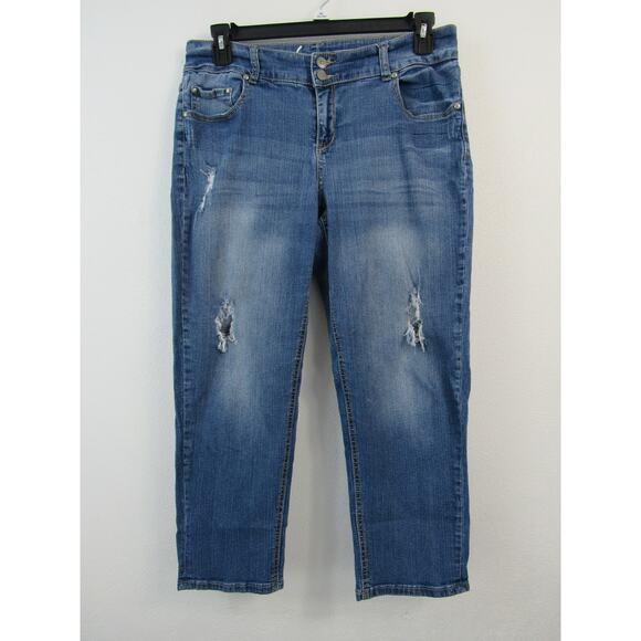 Lane Bryant Size 14 Straight Leg Denim Jeans Medium Blue Casual Distressed Capri - Picture 1 of 5